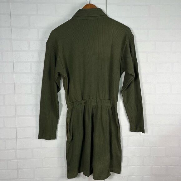 Morning side Womens Waffle Knit Romper Size Small Army Green Vintage Cotton Long - Picture 7 of 15